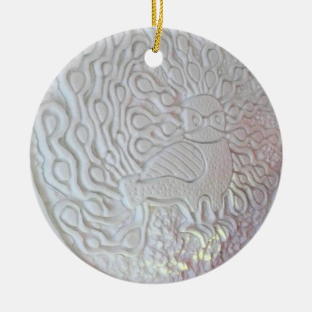 Pfauenskulptur, Hotel de Glace, Quebec Keramik Ornament (Vorne)