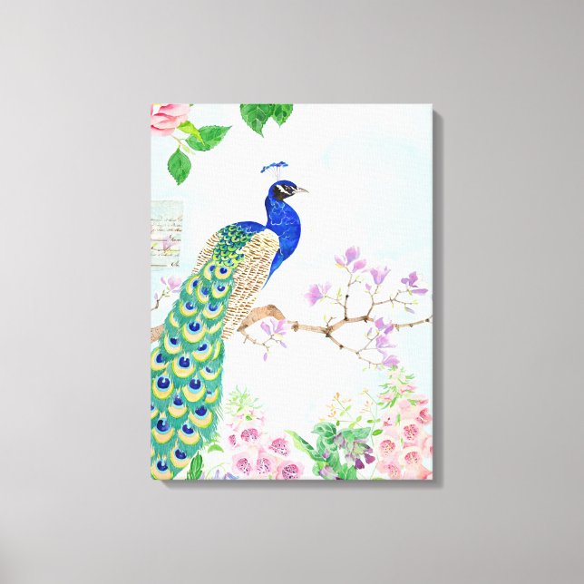 Pfauentiere | Floral Bird | Cooler Pfau Leinwanddruck (Vorderseite)