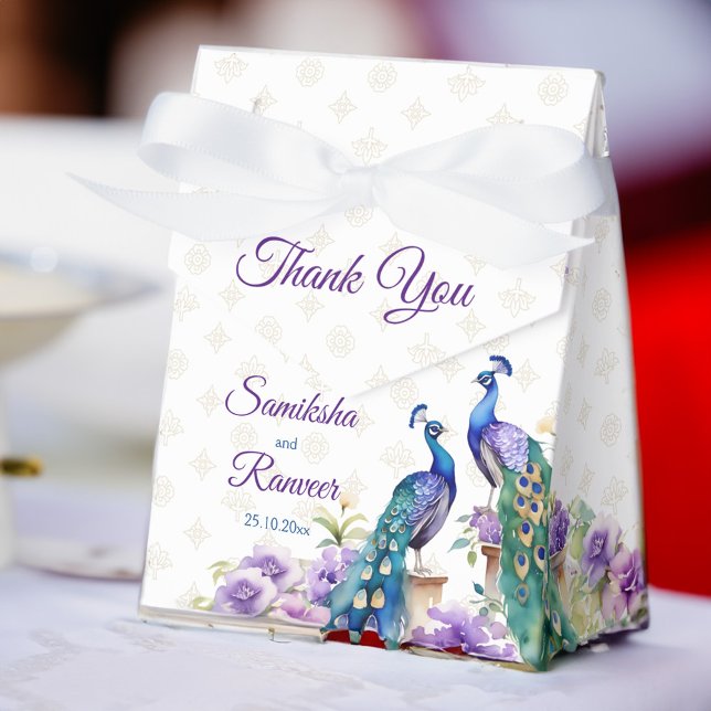 Pfauenviolett-Blüten Indische Gastgeschenk Hochzei Geschenkschachtel (Peacocks purple flowers Indian wedding favor gifts Favor Box watercolor two peacocks lilac garden)