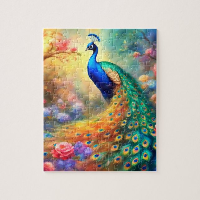Pfauenvogel 100 mit Blume Puzzle (Vertikal)