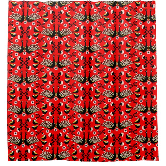 Pfauenvogel Folk Art. Duschvorhang (Vorderseite)
