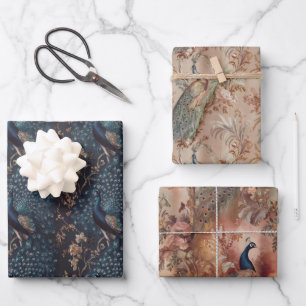Pfauenvogel im Vintagen Stil Geschenkpapier Set