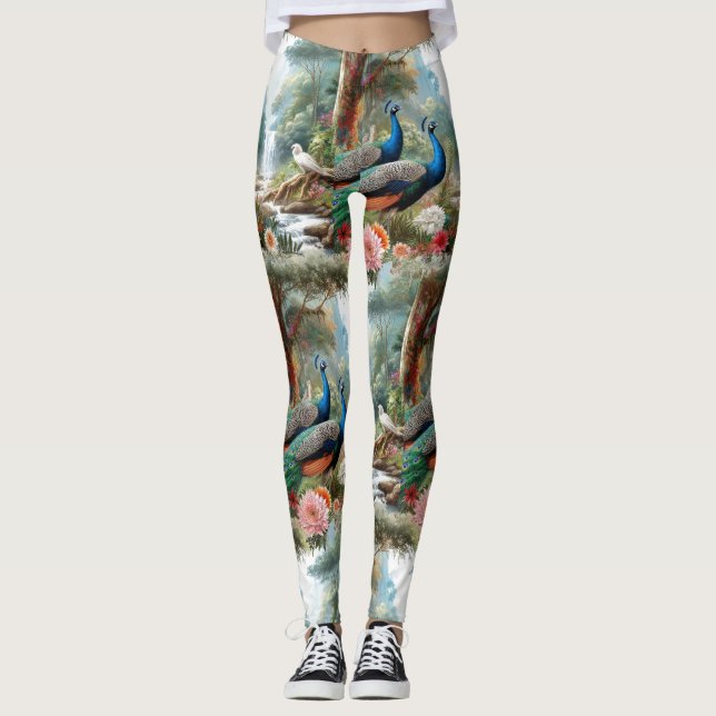 Pfauenvögel in Wäldern Leggings (Vorderseite)