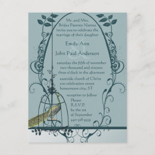 Pfauenvogel-Käfig Postkarte Einladung Hochzeit