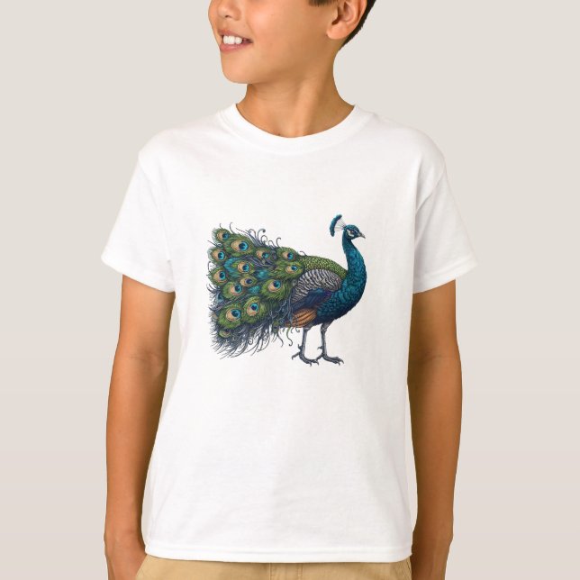 Pfauenvogel Kids Basic T - Shirt (Vorderseite)