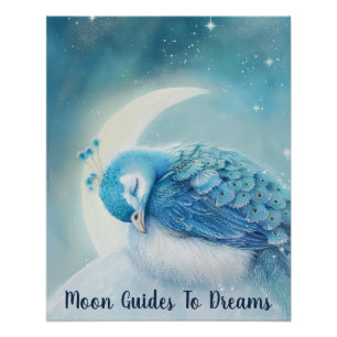 Pfauenvögel schlafen auf dem Mond Poster
