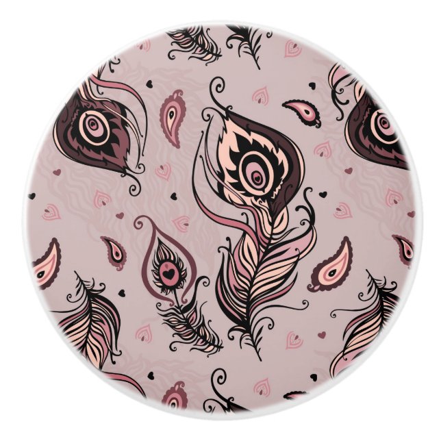 Pfaufedermuster Keramikknauf (Vorderseite)