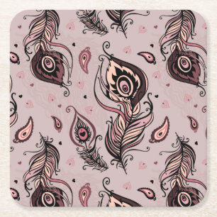 Pfaufedermuster Rechteckiger Pappuntersetzer