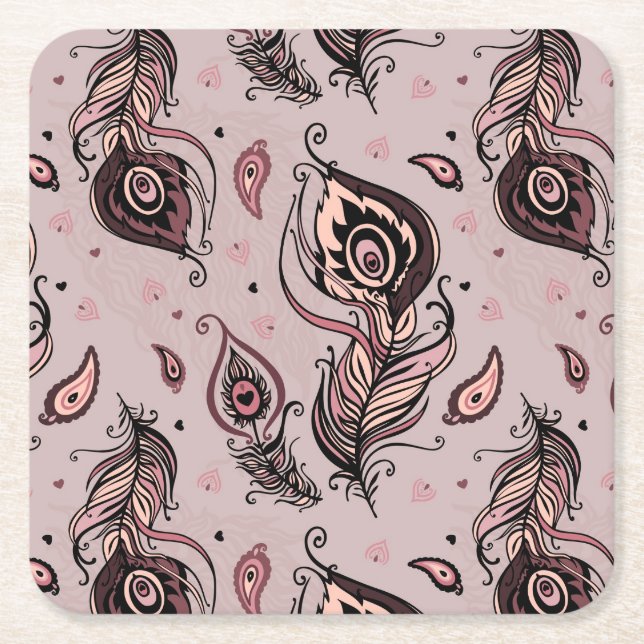 Pfaufedermuster Rechteckiger Pappuntersetzer (Vorderseite)