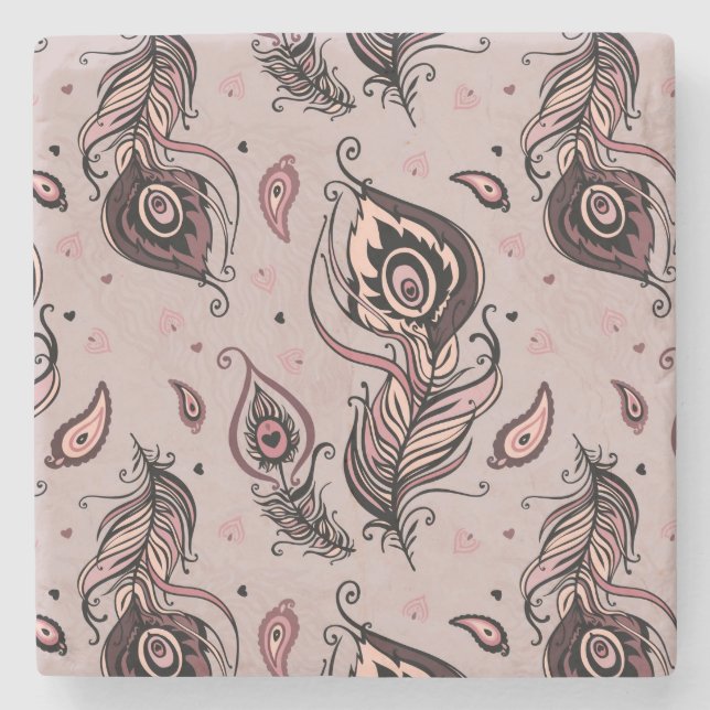 Pfaufedermuster Steinuntersetzer (Vorderseite)