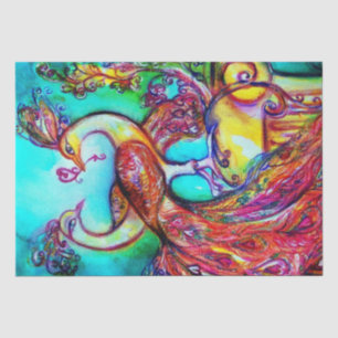 PFAUS in der LIEBE, ROTES AQUA-BLAUER TÜRKIS Seidenpapier