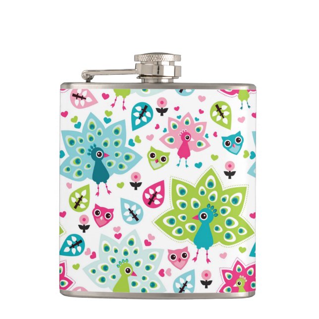 Pfauvogel und -eule flachmann (Vorderseite)