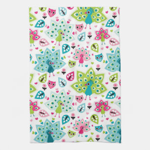 Pfauvogel und -eule geschirrtuch