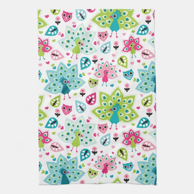 Pfauvogel und -eule geschirrtuch (Vertikal)