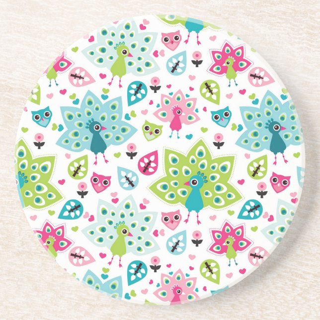 Pfauvogel und -eule getränkeuntersetzer (Vorne)