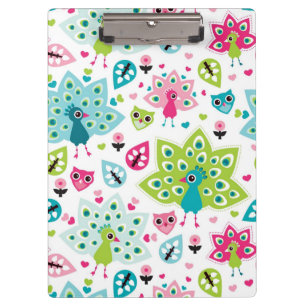 Pfauvogel und -eule klemmbrett