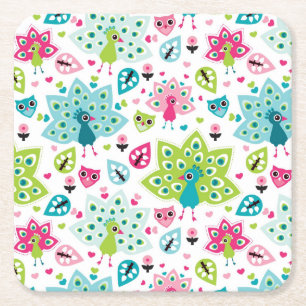 Pfauvogel und -eule rechteckiger pappuntersetzer