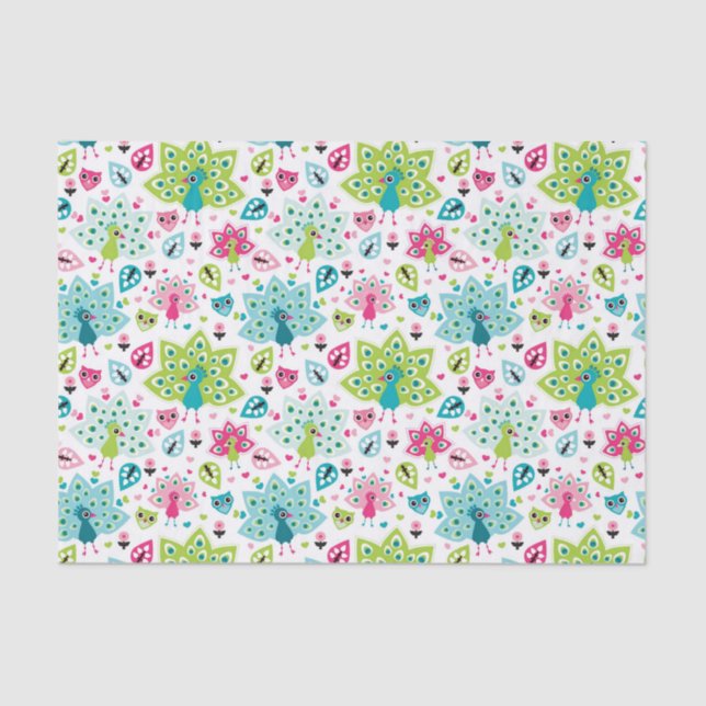 Pfauvogel und -eule seidenpapier (Vorderseite)