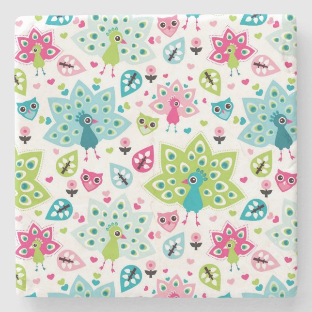 Pfauvogel und -eule steinuntersetzer (Vorderseite)