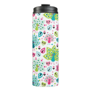 Pfauvogel und -eule thermosbecher