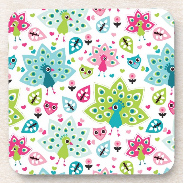 Pfauvogel und -eule untersetzer (Vorderseite)