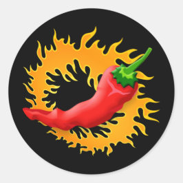Pfeffer aus Chili mit Flammenaufklebern Runder Aufkleber