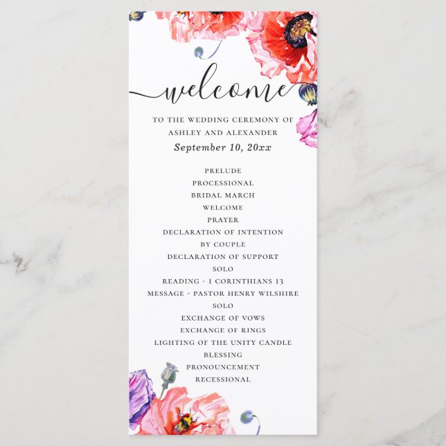 Pfeffer Elegante Hochzeit mit Rotem Blumen Programm (Vorderseite)