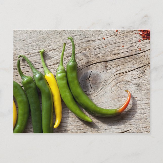 Pfeffer, gelb und grün, Chili Postkarte (Vorderseite)