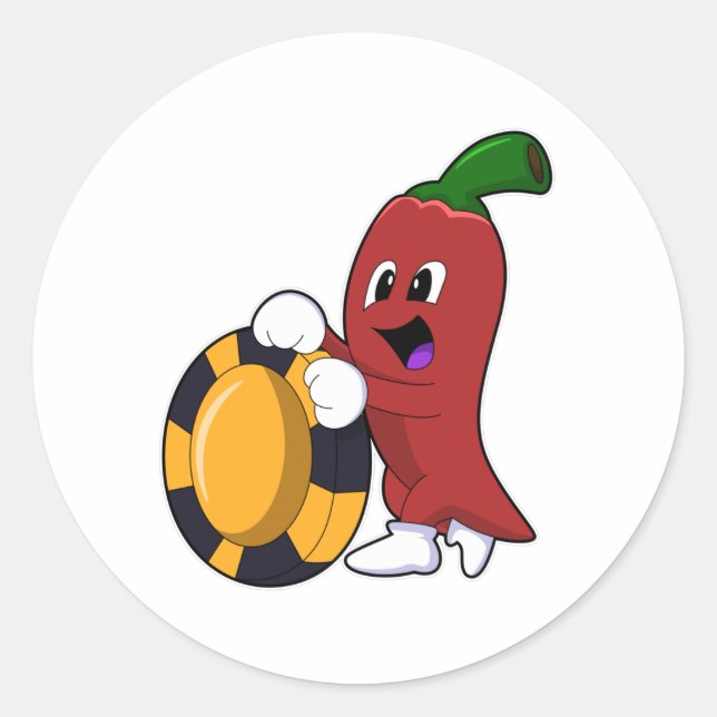 Pfeffer im Poker mit Poker-Chips Runder Aufkleber (Vorderseite)