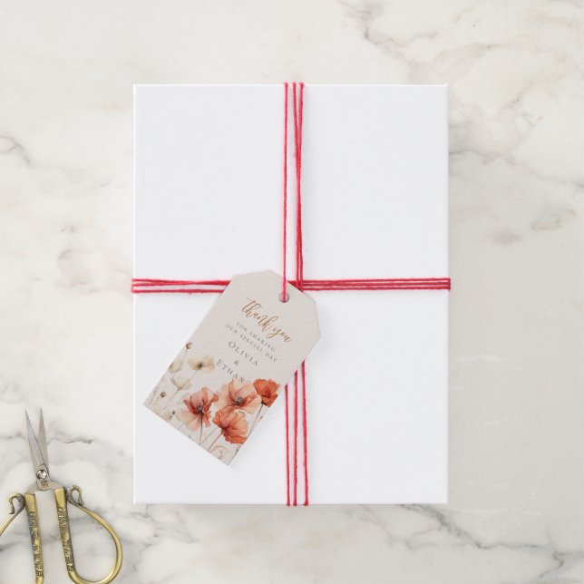 Pfeffer und Wildblumen Hochzeit Geschenkanhänger (Mit Garn)