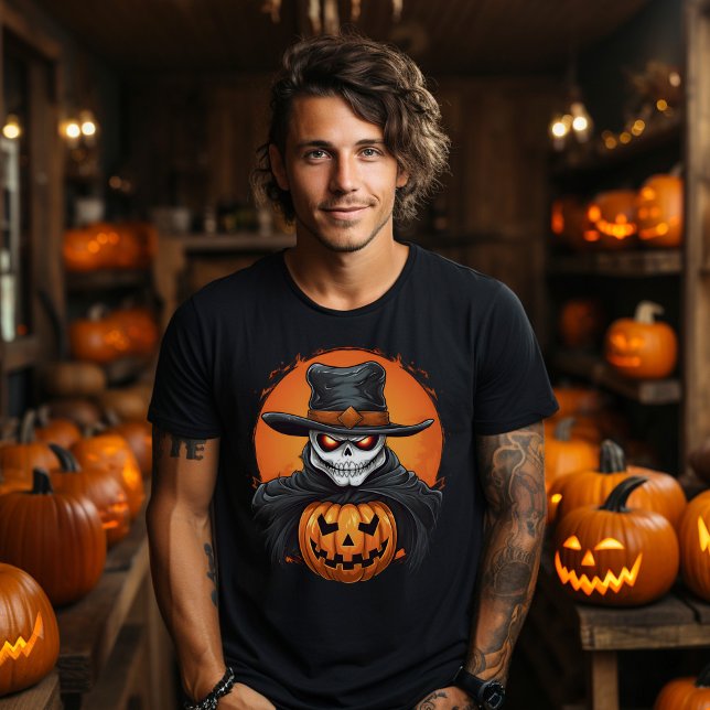 Pfefferkürbis T-Shirt (creepy skull and pumpkin halloween shirt)