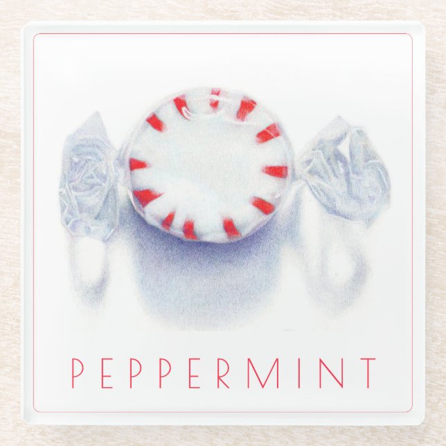Pfefferminzbonbon Glasuntersetzer + Text (Vorderseite)
