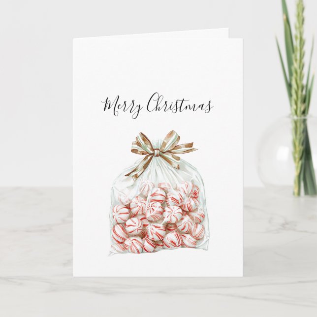 Pfefferminze Grün Rot Blumig Weihnachten Karte (Vorderseite)