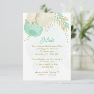 Pfefferminzgrün, weiße Blume Goldblütenhochzeit Begleitkarte