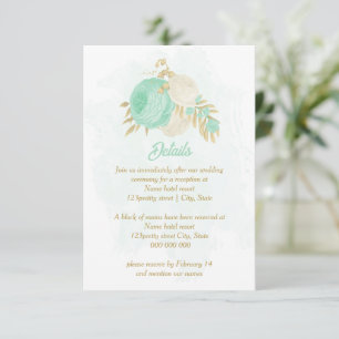 Pfefferminzgrün, weiße Blume Goldblütenhochzeit Begleitkarte