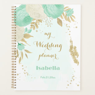 Pfefferminzgrün, weiße Blume Goldblütenhochzeit Planer