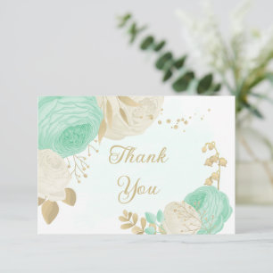 Pfefferminzgrün & weiße Blume Hochzeit mit Blumen Dankeskarte