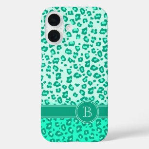 Pfefferminzmonogramm aus Leopard iPhone 16 Hülle