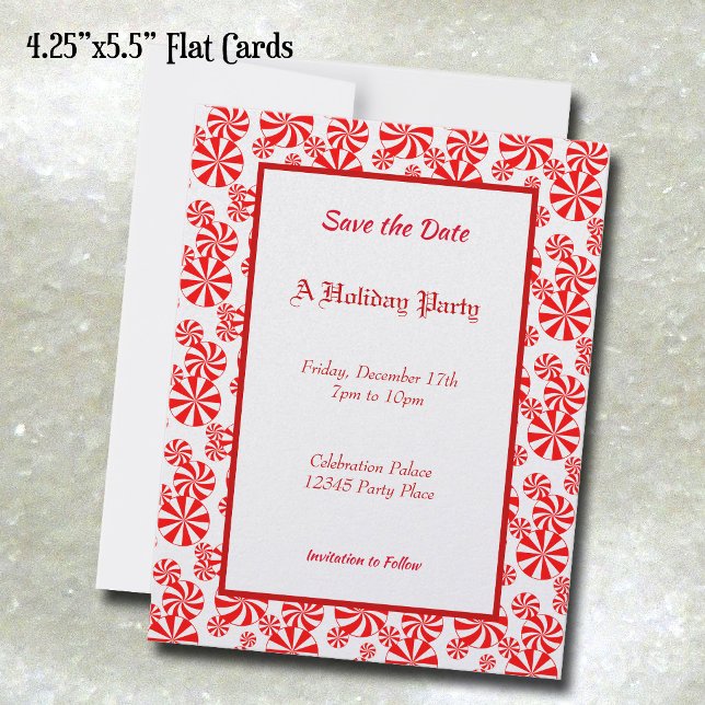 Pfefferminzmuster Editierbar 4,25x5,5 Save the Dat (Peppermint Pattern Editable 4.25x5.5 Save the Date Cards)