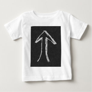 Pfeil, der oben zeigt. Grau auf dunklem Baby T-shirt