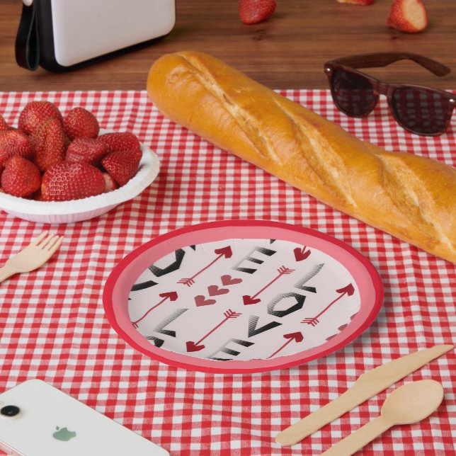 Pfeil, Herz & Liebe Romantisches Design Pappteller (Picknick)