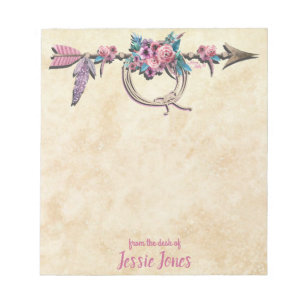 Pfeil mit Feathers und Blume Notizblock