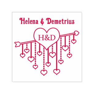 Pfeil mit hängenden Herzen Paar Namen Initialen Permastempel