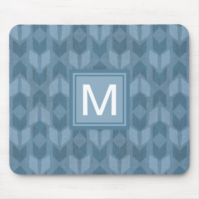 Pfeil-Muster des Monogramm-| Geo blaues des Mousepad (Vorne)