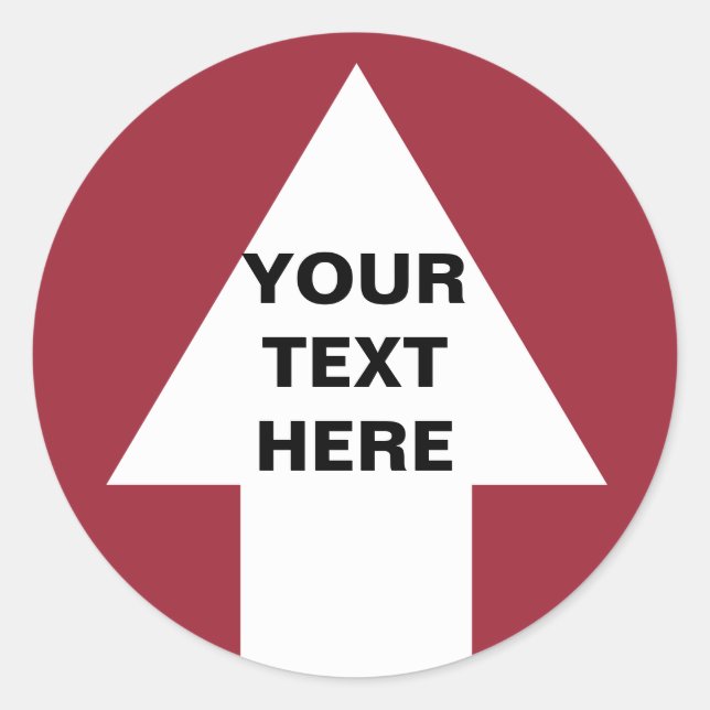 Pfeil nach oben mit benutzerdefiniertem Text Runder Aufkleber (Vorderseite)