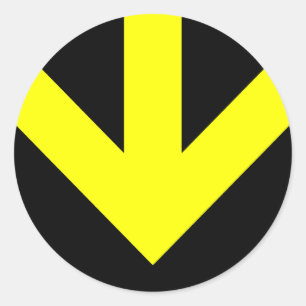 -Pfeil nach unten. Farbe anpassbar. Runder Aufkleber