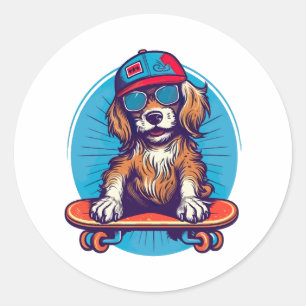 Pfeile auf Rädern Retro Skater Hund Runder Aufkleber