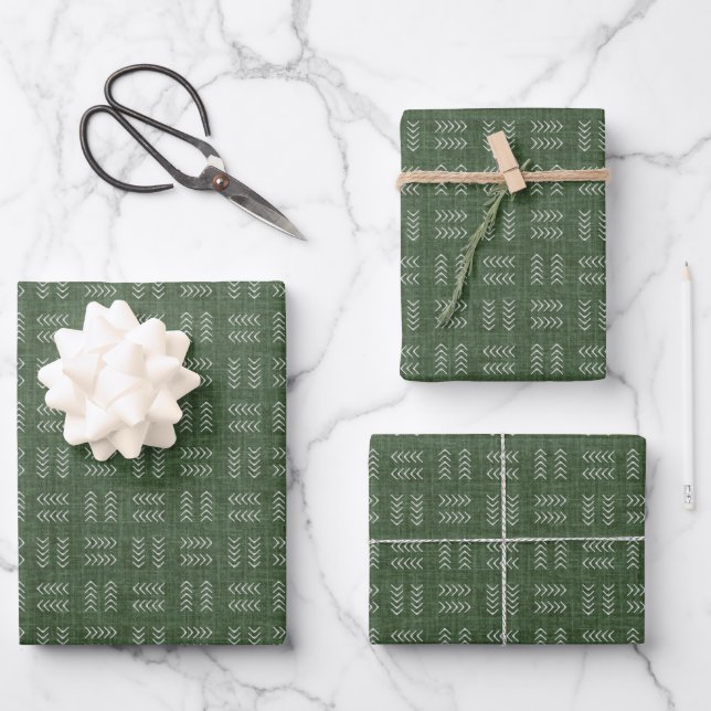 Pfeile auf Waldgrünem Leinen Geschenkpapier Set (Vorderseite)