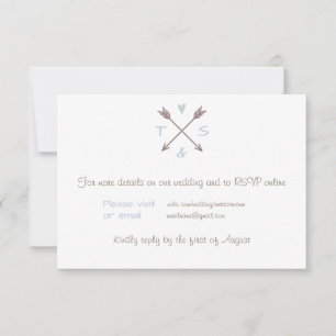 Pfeile blaues Herz - Angaben zum Hochzeitstag RSVP Karte
