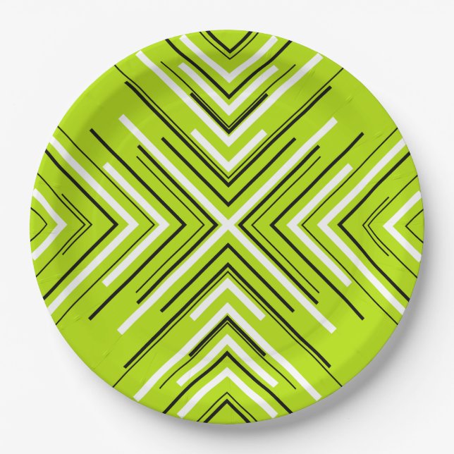 Pfeile in Lime Green, Black und White Pappteller (Vorderseite)